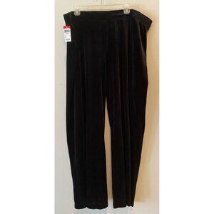 Black Velvet Wide-Leg Pants Elastic Waist Comfortable Fit XL